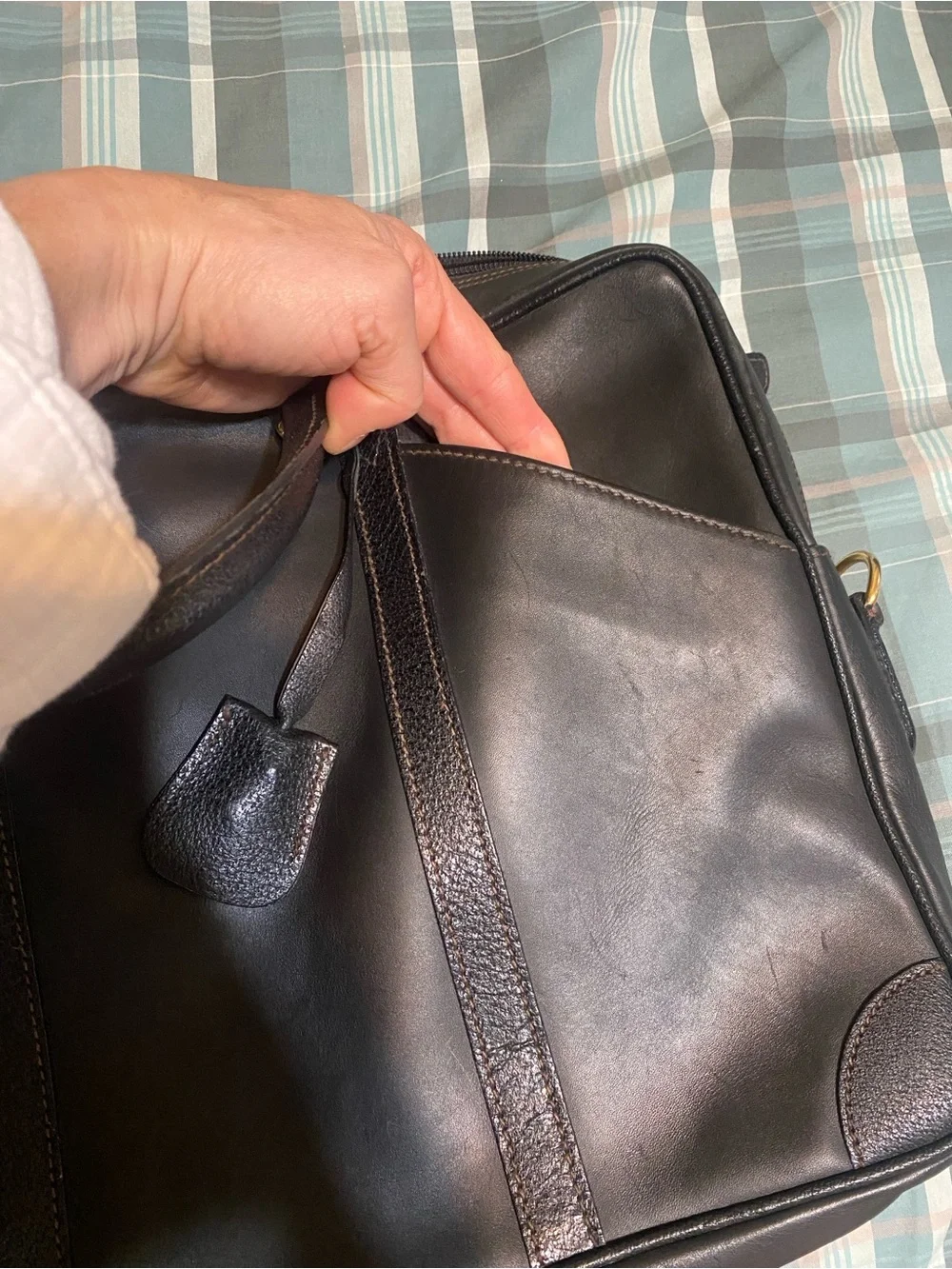 Vintage Mark Cross Italian Leather Classic Black Briefcase with lock and keys